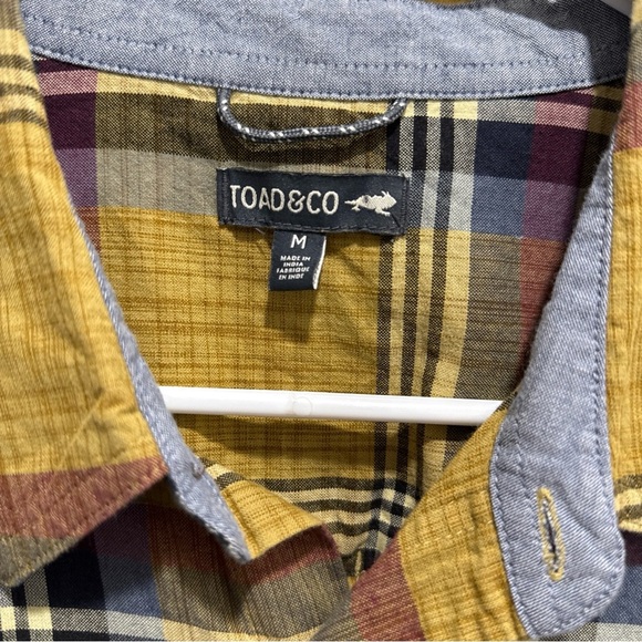 Toad & Co. Plaid Button Down Cotton Shirt Yellow Brown Plaid Casual - Picture 2 of 5